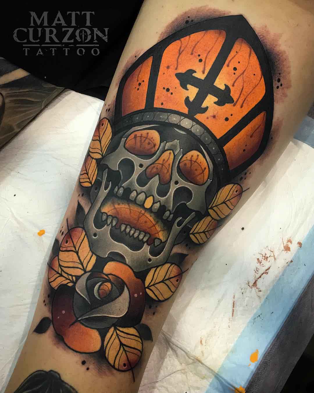 Holy skull tattoo neo-traditional style